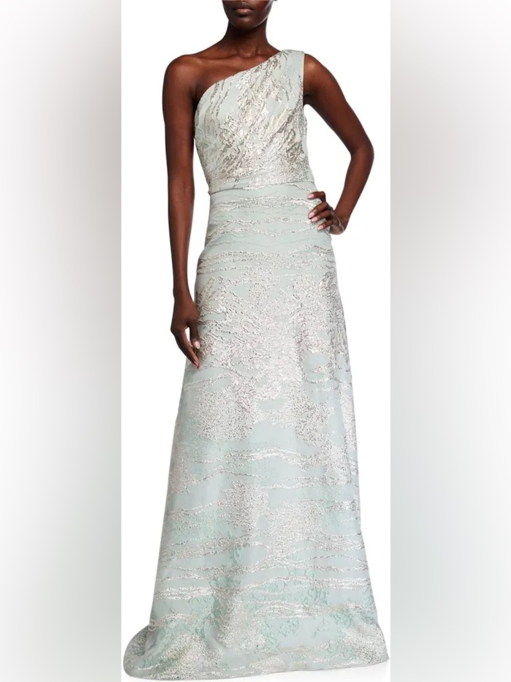 Theia Couture (JS Collections) One-Shoulder Fil Coupé Gown